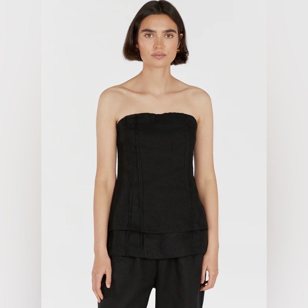 DISSH TOP - DULCE BLACK LINEN TUNIC TOP STRAPLESS